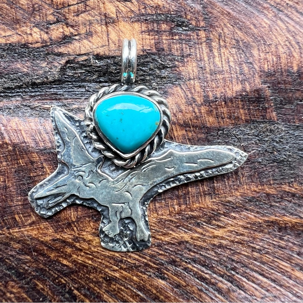 925 Sterling Silver Turquoise Dinosaur Pendant | Southwestern - Picture 6 of 13